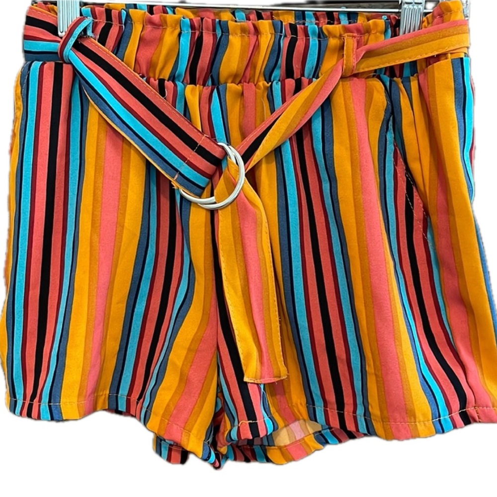 Hot Kiss pull on polyester striped belted pull on shorts size 5